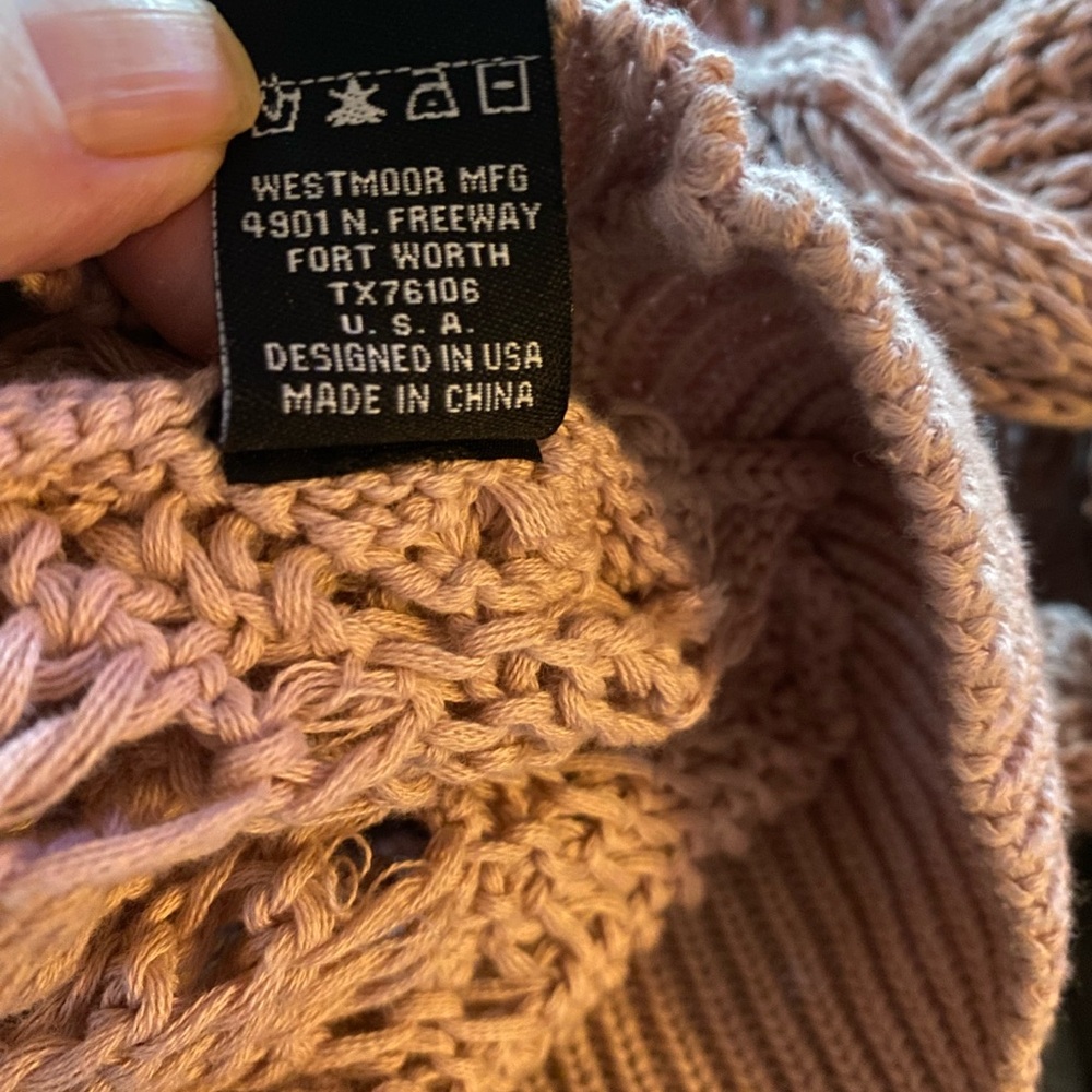 Rock & Roll Denim Crochet Pink Open Knit Sweater - Picture 5 of 6